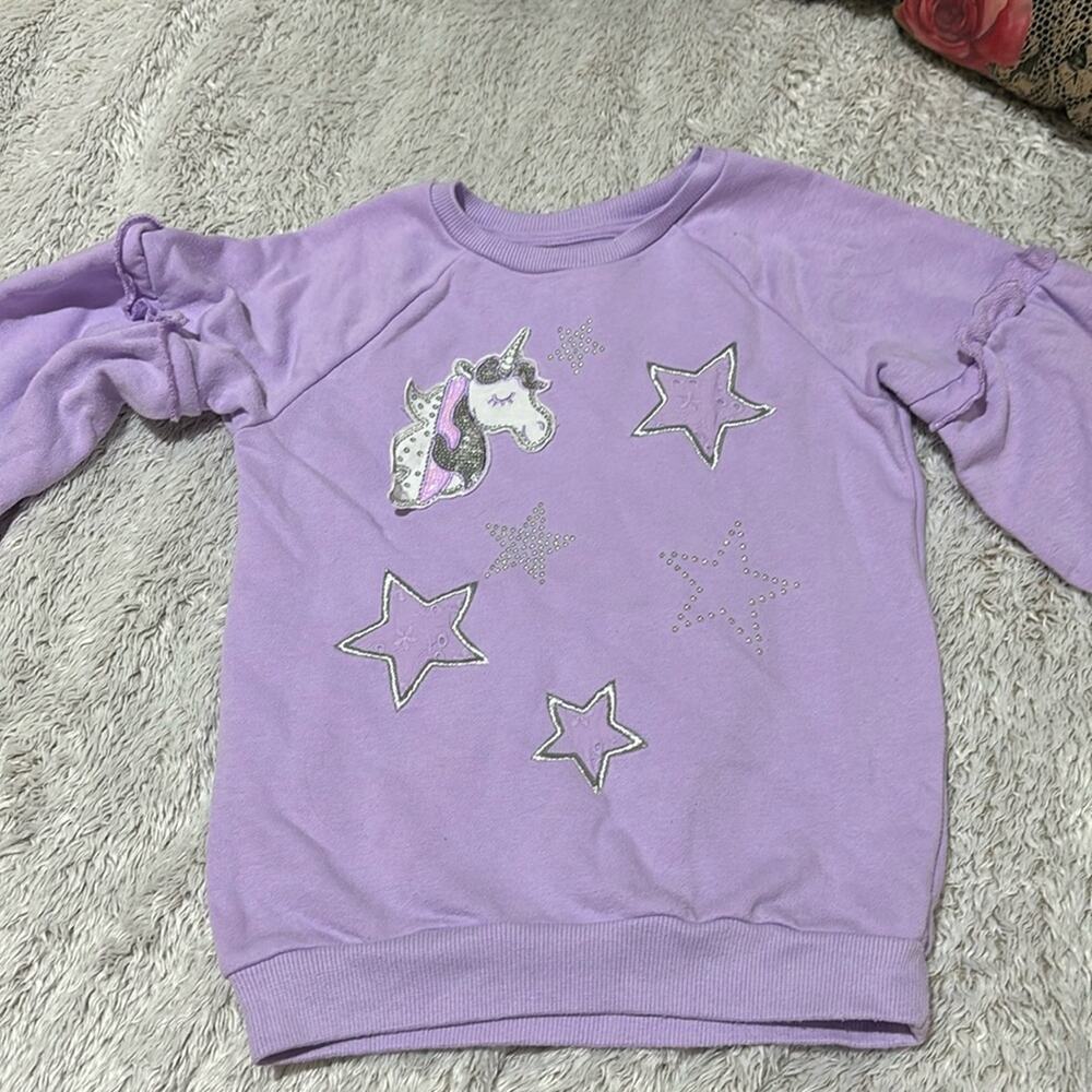 365 kid 6 lavander purple ruffled unicorn sweatshirt euc